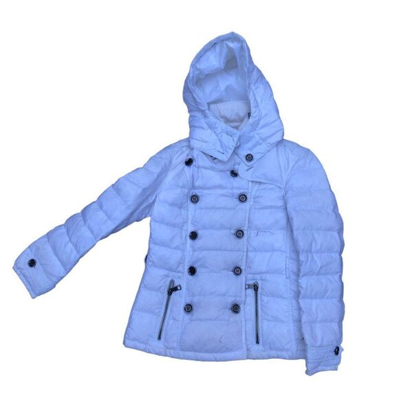 RARE Burberry Goose Down Jacket White Burberry Brit Puffer Coat Medium - Picture 12 of 16